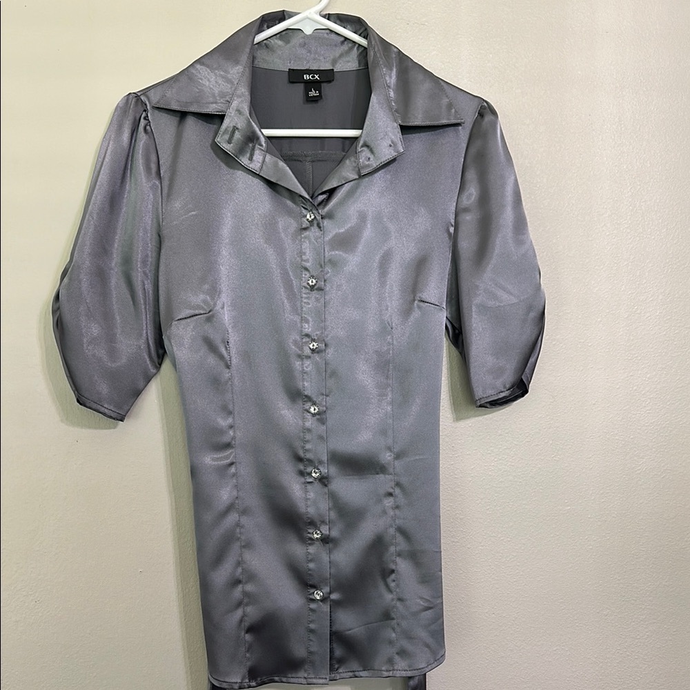 Silk Gray Button-Up Blouse